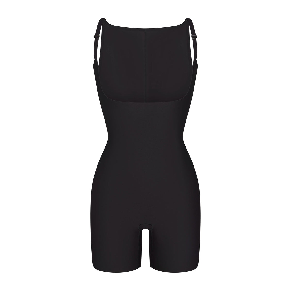 SKIMS BODY CORE SCULPT BACK SMOOTHING OPEN BUST MID THIGH BODYSUIT | ONYX FLAT ON A WHITE BACKGROUND | FLT