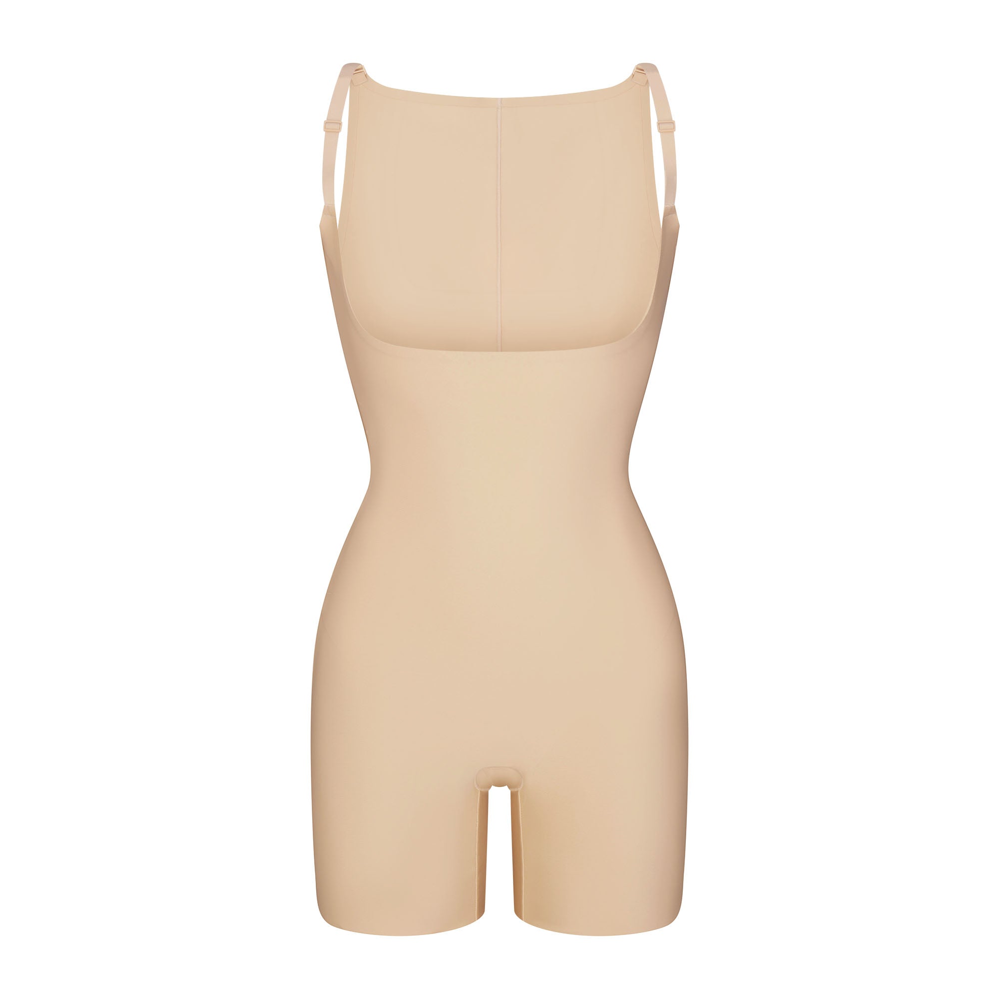 SKIMS BODY CORE SCULPT BACK SMOOTHING OPEN BUST MID THIGH BODYSUIT | SAND FLAT ON A WHITE BACKGROUND | FLT