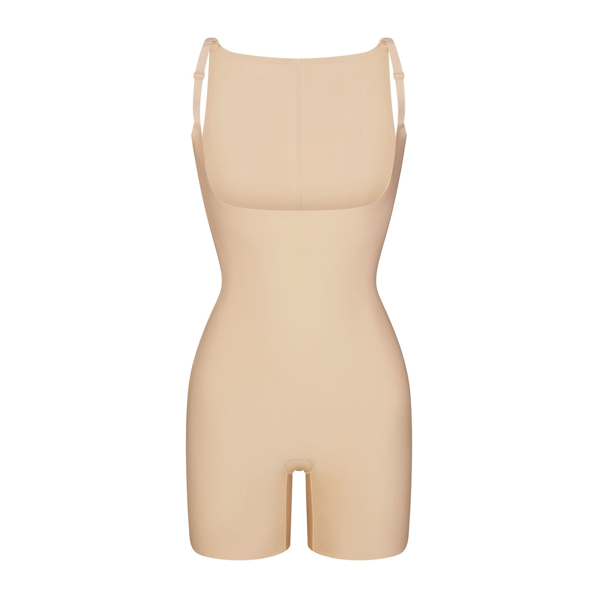 SKIMS BODY CORE SCULPT BACK SMOOTHING OPEN BUST MID THIGH BODYSUIT | SAND FLAT ON A WHITE BACKGROUND | FLT