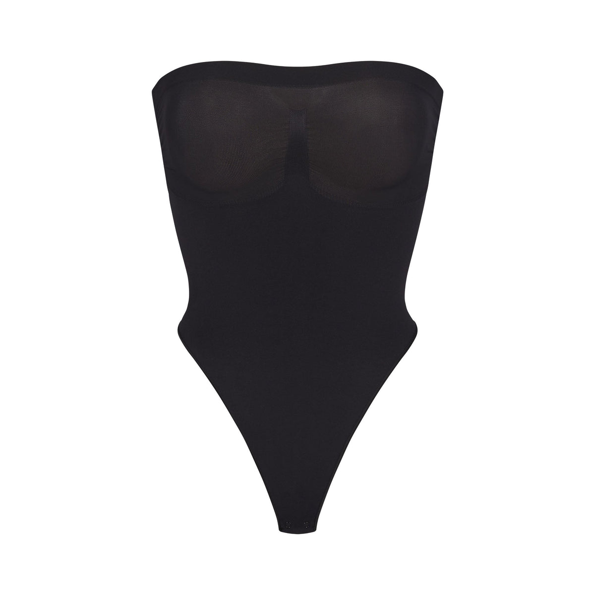 SEAMLESS SCULPT STRAPLESS THONG BODYSUIT | ONYX (SHAPEWEAR BODYSUITS) LAYS FLAT ON A WHITE BACKGROUND | FLT