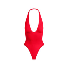 SEAMLESS SCULPT DEEP PLUNGE THONG BODYSUIT | RUBY FLAT ON A WHITE BACKGROUND 