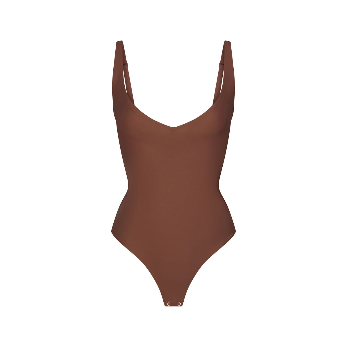 SKIMS BODY CORE SCULPT PLUNGE THONG BODYSUIT | JASPER (SHAPEWEAR BODYSUITS) FLAT ON A WHITE BACKGROUND | FLT