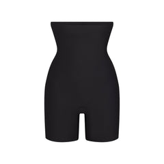 SKIMS BODY CORE SCULPT HIGH-WAISTED SHORT | ONYX (SHAPEWEAR SHORTS) FLAT ON A WHITE BACKGROUND | FLT