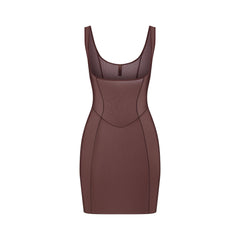 POWER MESH SHAPEWEAR OPEN BUST SLIP DRESS | COCOA FLAT ON A WHITE BACKGROUND | FLT