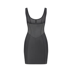 POWER MESH SHAPEWEAR OPEN BUST SLIP DRESS | ONYX FLAT ON A WHITE BACKGROUND | FLT