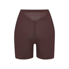 SHEER SCULPT LOW BACK SHORT | COCOA (LOW BACK SHAPEWEAR, SHAPEWEAR) LAYS FLAT ON A WHITE BACKGROUND | FLT