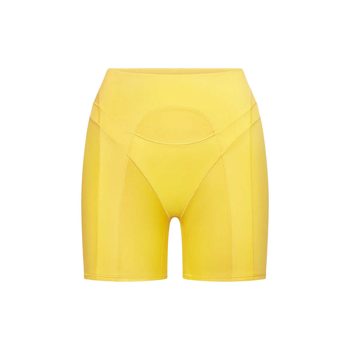 NikeSKIMS SATIN SHINE PANELED 5” BIKER SHORT | CITRINE & LAYS FLAT ON A WHITE BACKGROUND | FLT
