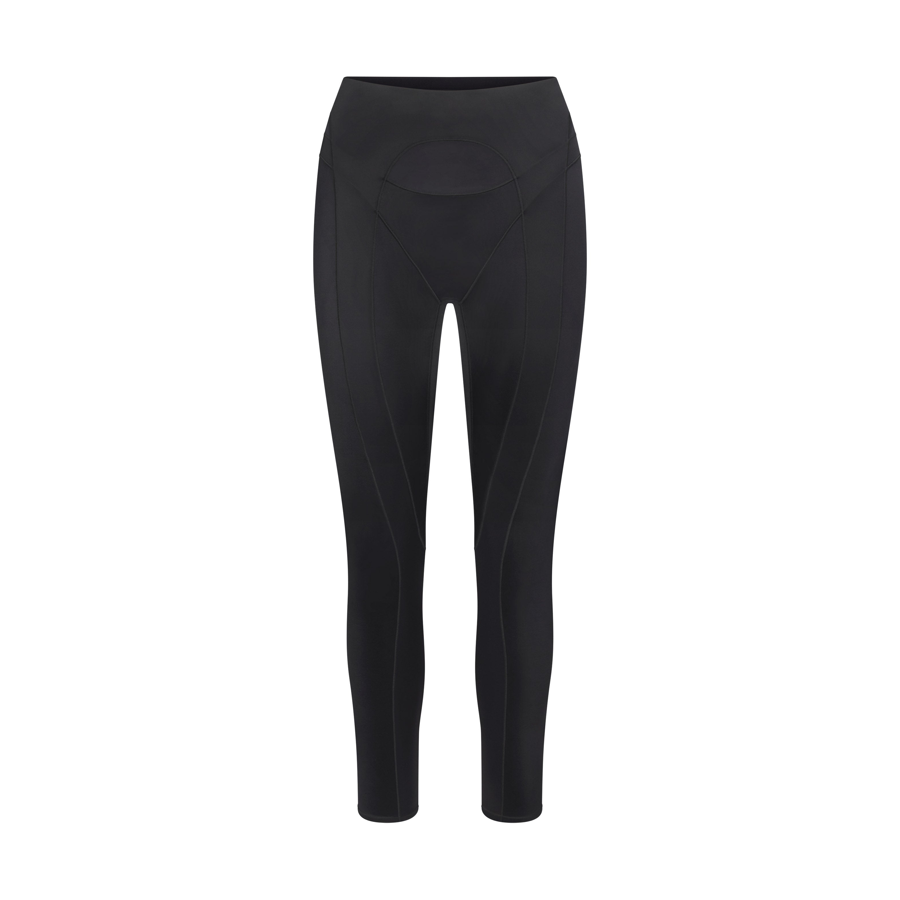 NikeSKIMS SATIN SHINE PANELED 26” LEGGING | OBSIDIAN & LAYS FLAT ON A WHITE BACKGROUND | FLT