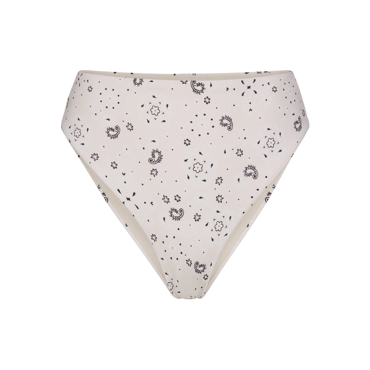 SIGNATURE SWIM HIGH-WAISTED BIKINI BOTTOM | ECRU BANDANA PRINT FLAT ON A WHITE BACKGROUND | FLT