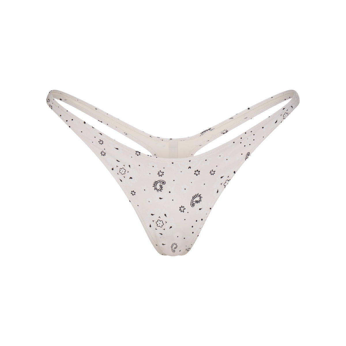 SIGNATURE SWIM THONG BIKINI BOTTOM | ECRU BANDANA PRINT FLAT ON A WHITE BACKGROUND | FLT