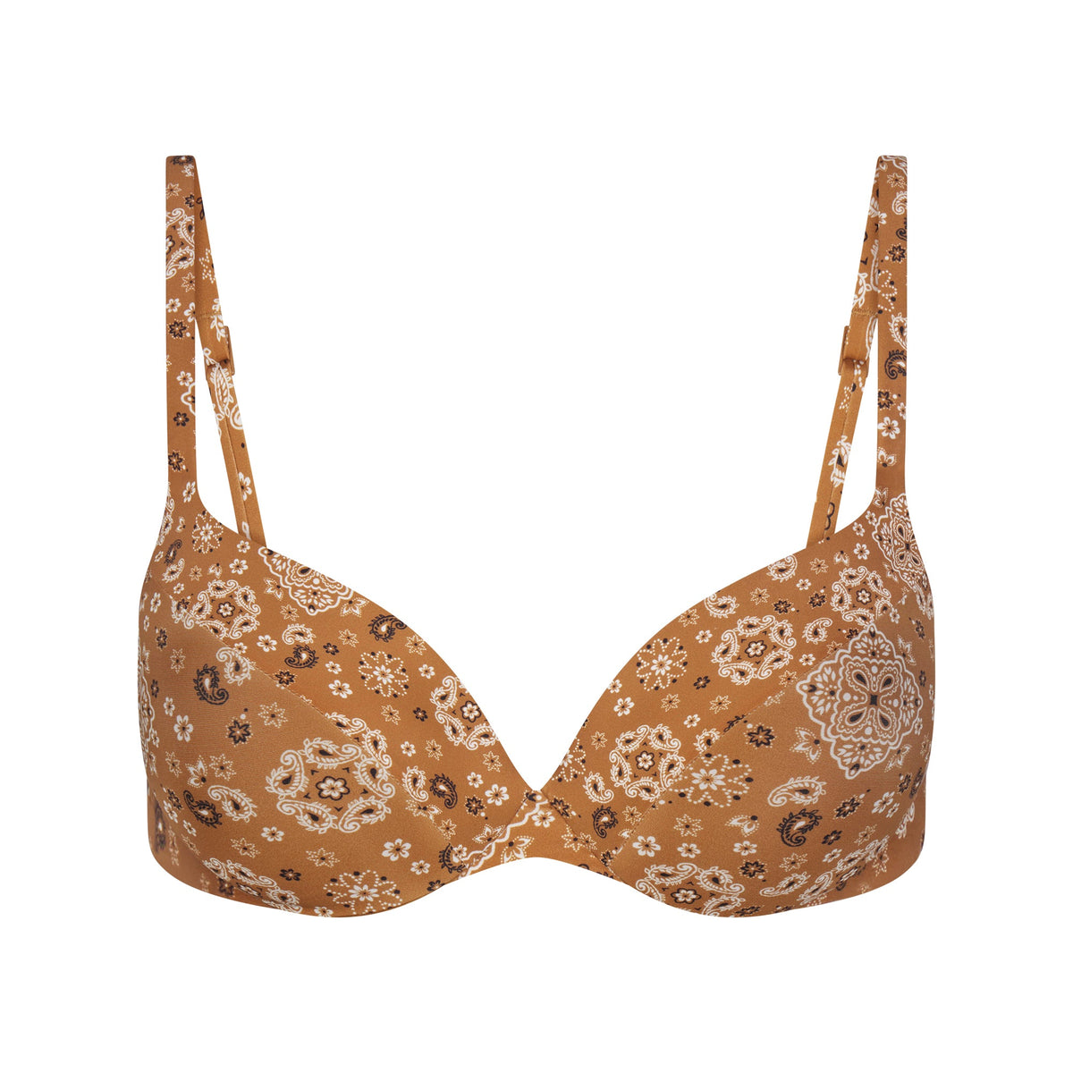 SIGNATURE SWIM ULTIMATE PUSH-UP TIE BACK BIKINI TOP | ALMOND BANDANA FLAT ON A WHITE BACKGROUND | FLT