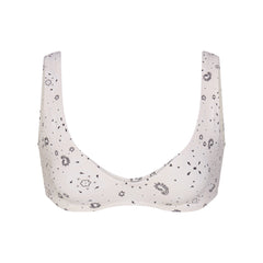 SIGNATURE SWIM PLUNGE BIKINI TOP | ECRU BANDANA PRINT FLAT ON A WHITE BACKGROUND | FLT