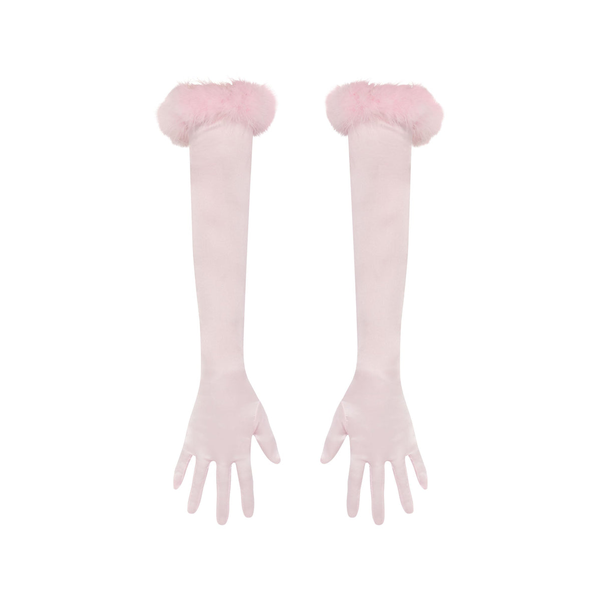 SILK FEATHER TRIM GLOVES | CHERRY BLOSSOM FLAT ON A WHITE BACKGROUND | FLT