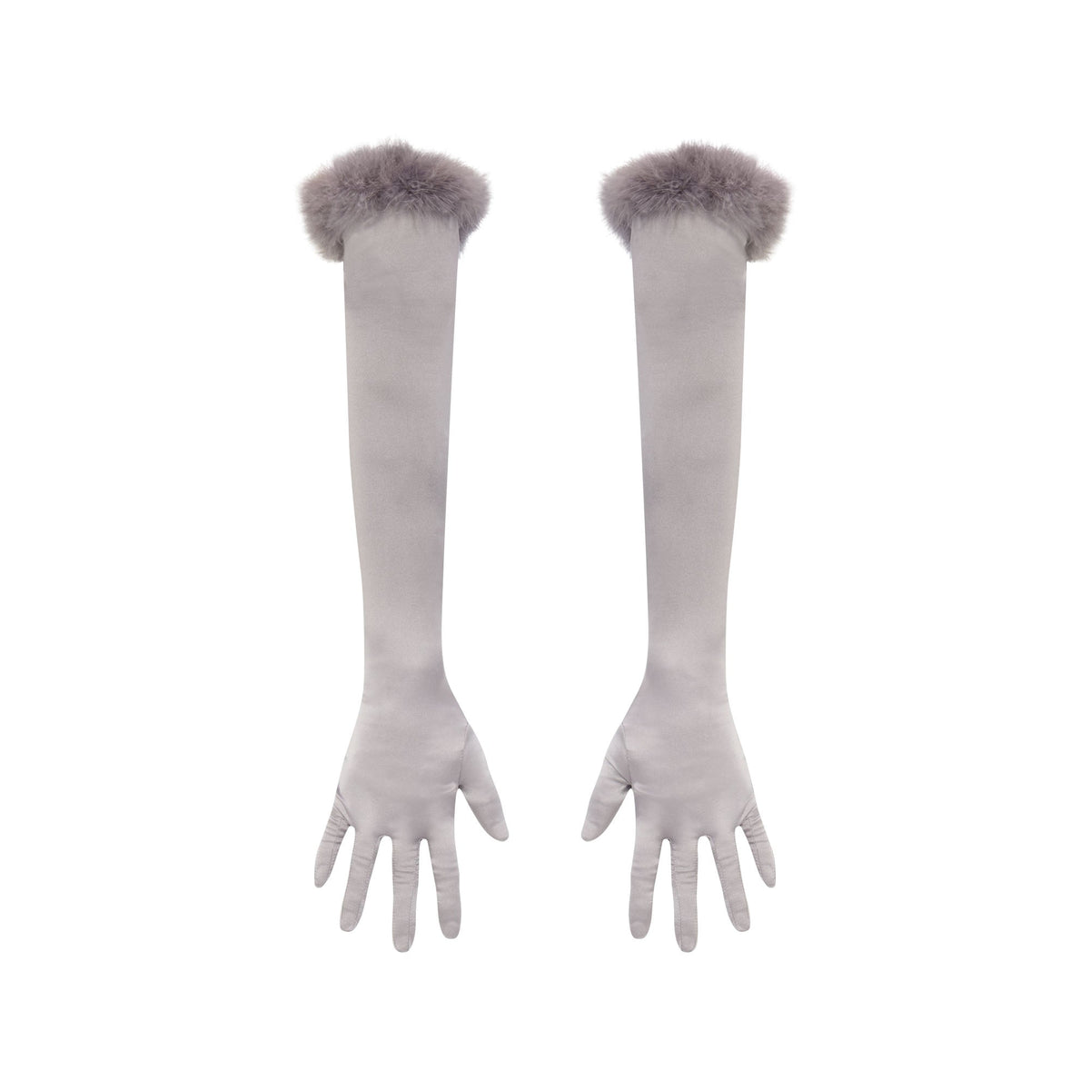 SILK FEATHER TRIM GLOVES | MIRROR FLAT ON A WHITE BACKGROUND | FLT