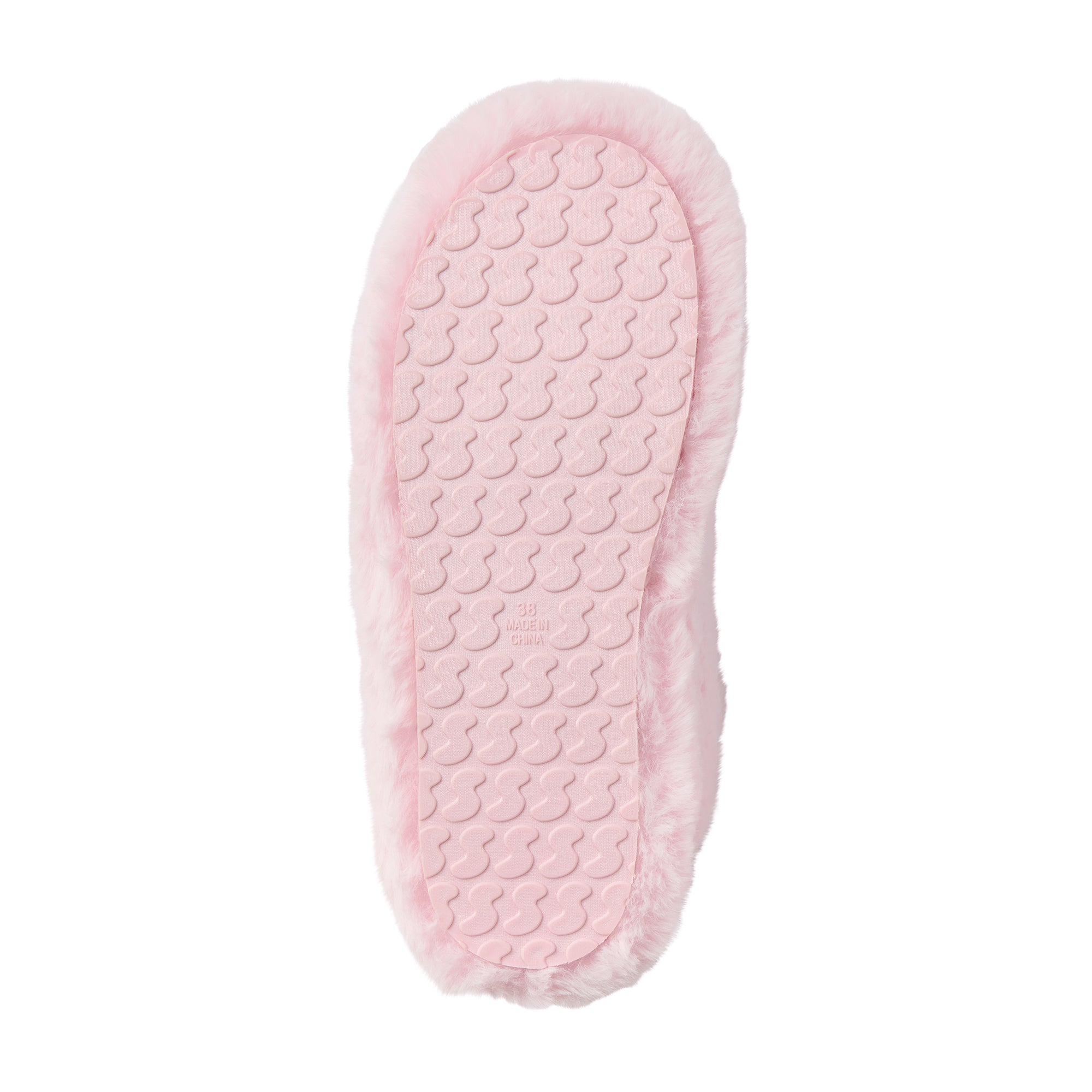 FAUX FUR SLIPPER | CHERRY BLOSSOM FLAT ON A WHITE BACKGROUND