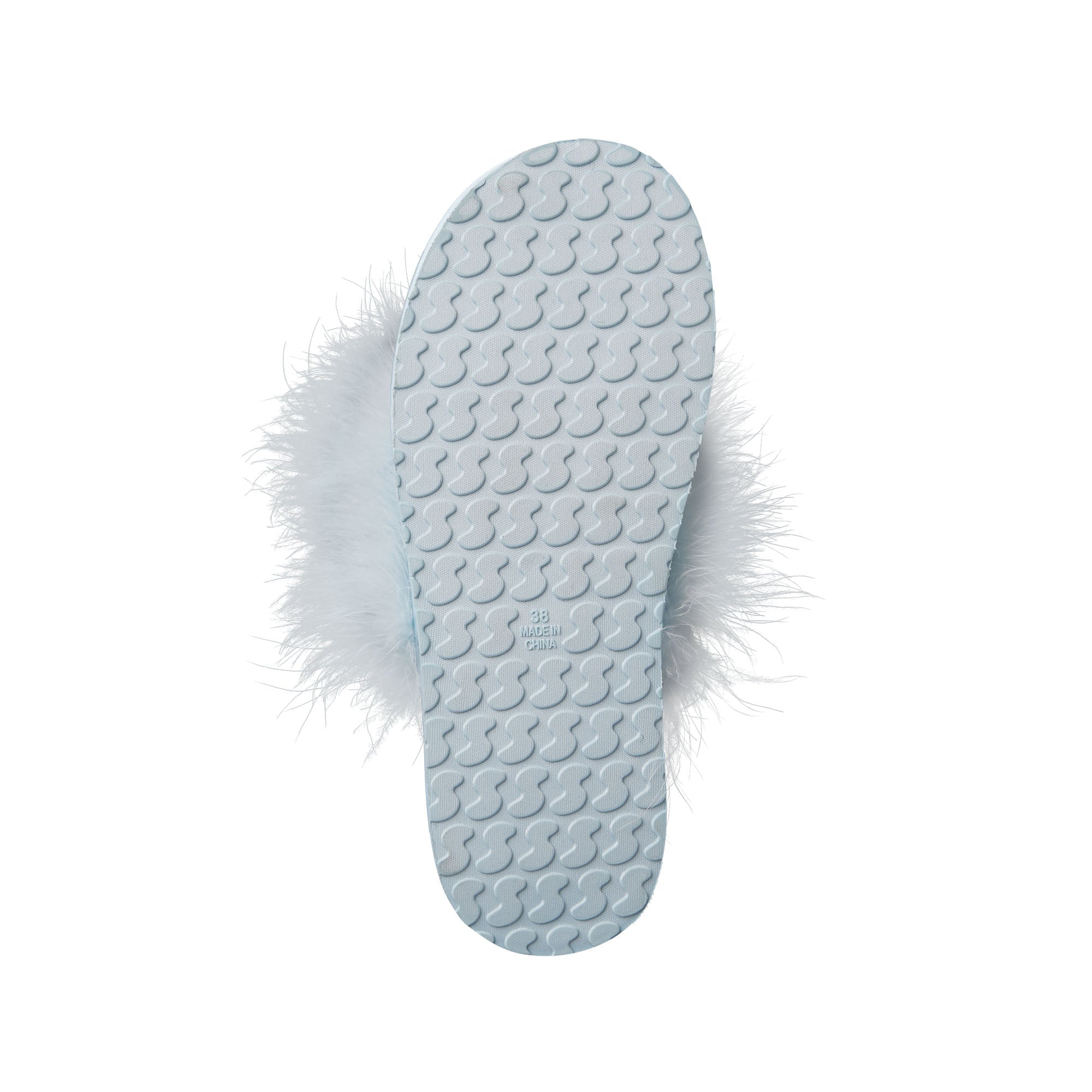FAUX FEATHER SLIPPER | BABY BLUE ADDITIONAL FABRIC DETAILS