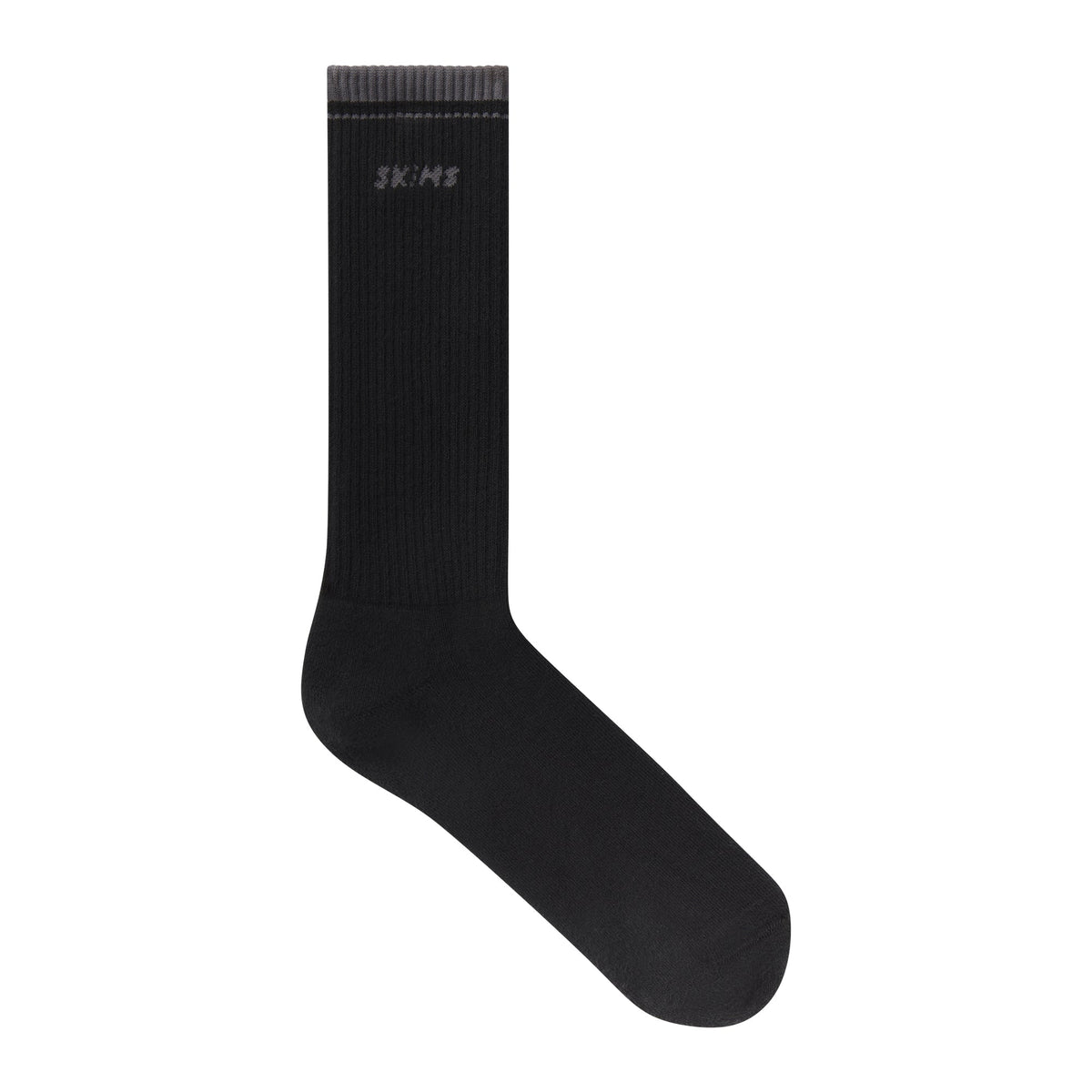 RIBBED CREW LOGO SOCK | ONYX AND DARK HEATHER GREY & LAYS FLAT ON A WHITE BACKGROUND | FLT
