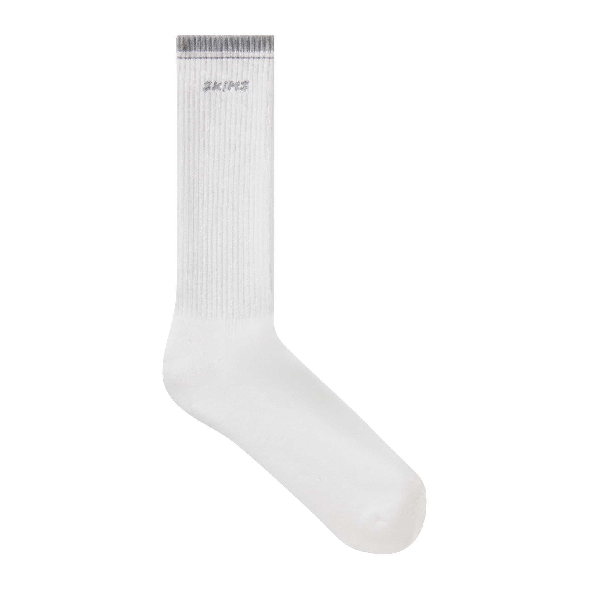 RIBBED CREW LOGO SOCK | SNOW AND LIGHT HEATHER GREY & LAYS FLAT ON A WHITE BACKGROUND | FLT