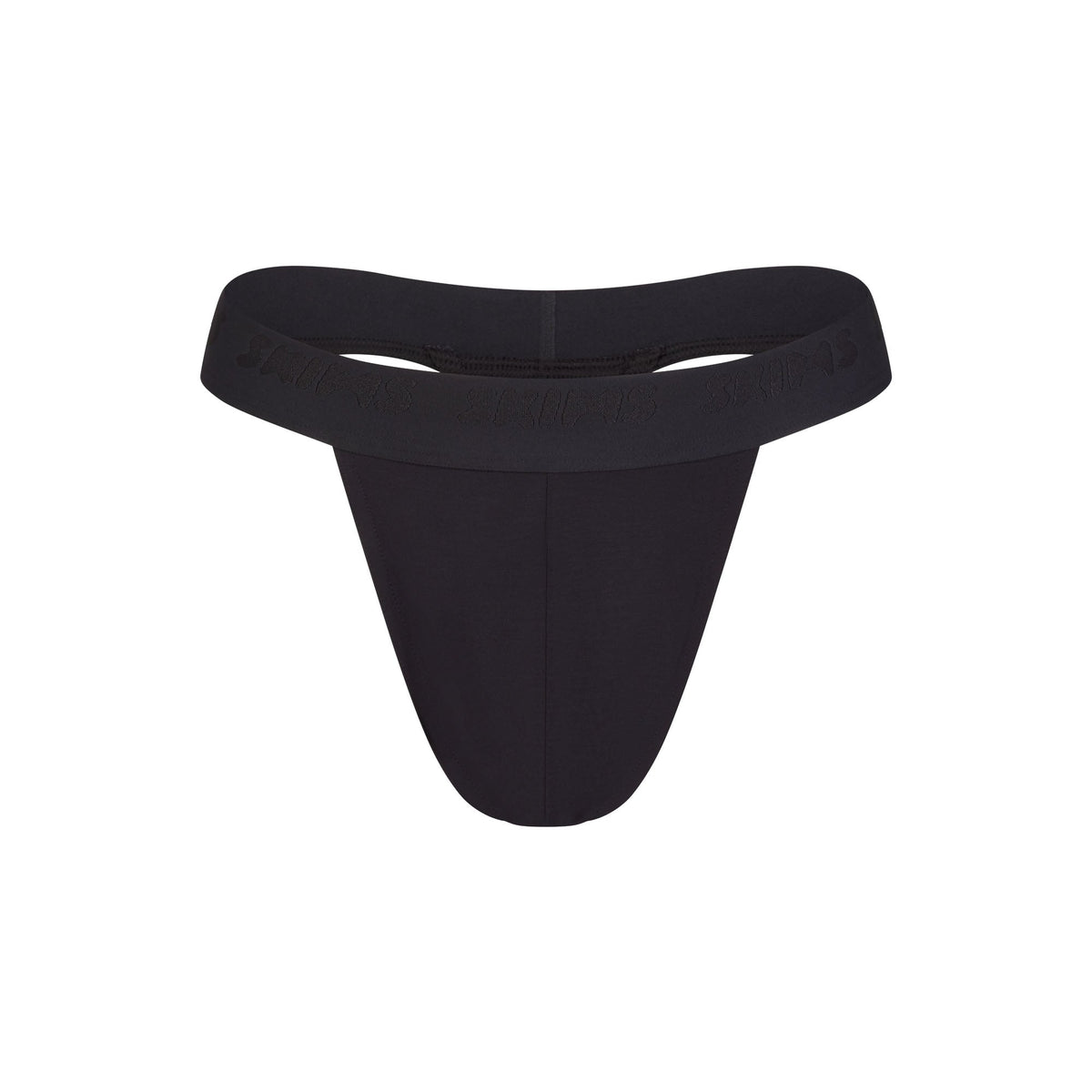 SKIMS STRETCH MENS THONG | OBSIDIAN FLAT ON A WHITE BACKGROUND | FLT @ | FOCUS: 0.0, 1.0, 0.9