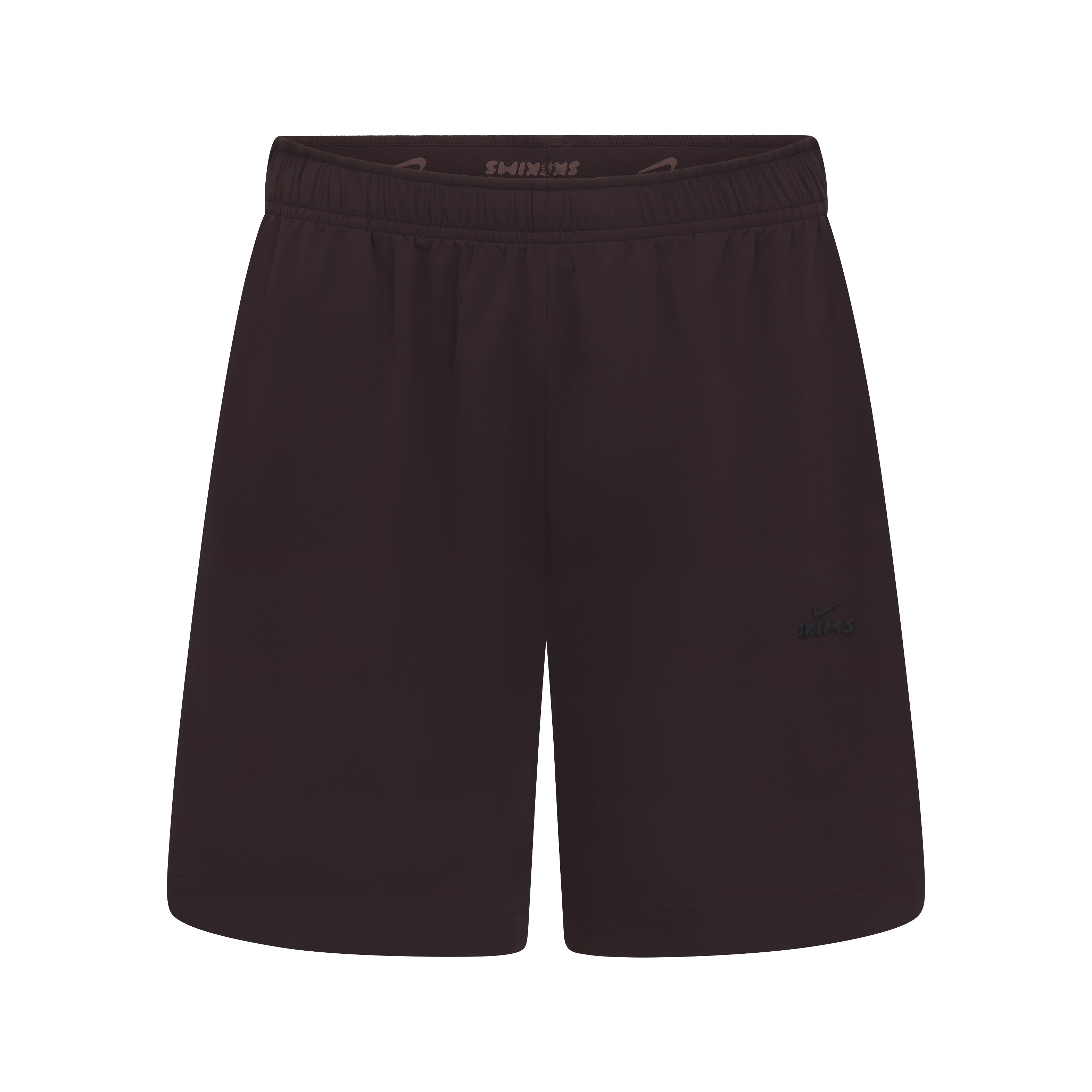 NikeSKIMS STRETCH NYLON 5 INCH TRACK SHORT | NSKM DARK ROAST FLAT ON A WHITE BACKGROUND | FLT