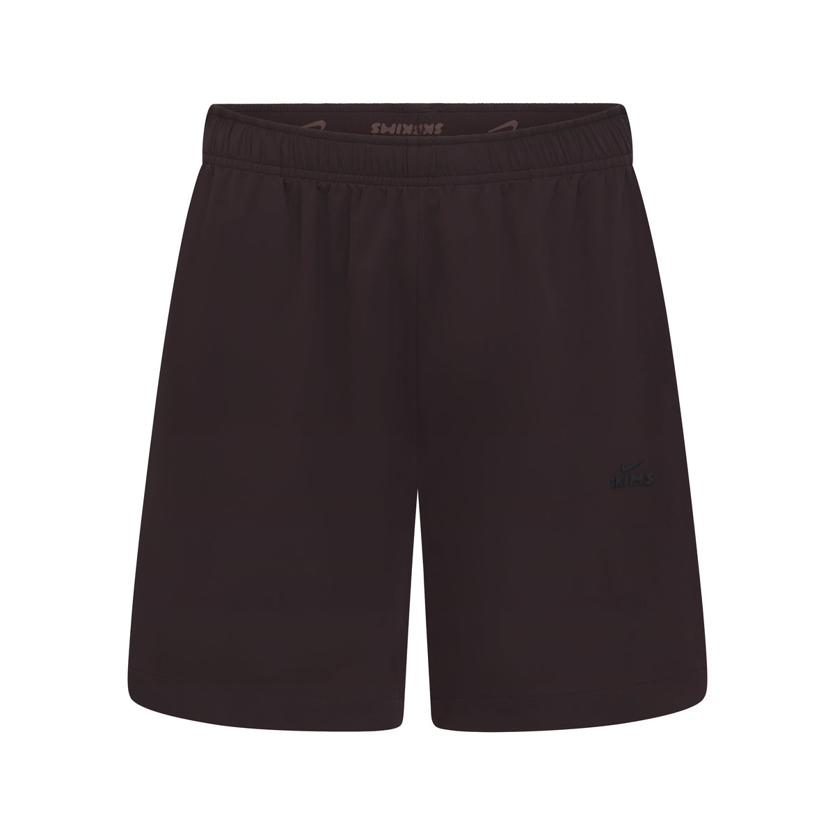 NikeSKIMS STRETCH NYLON 5 INCH TRACK SHORT | NSKM DARK ROAST FLAT ON A WHITE BACKGROUND | FLT