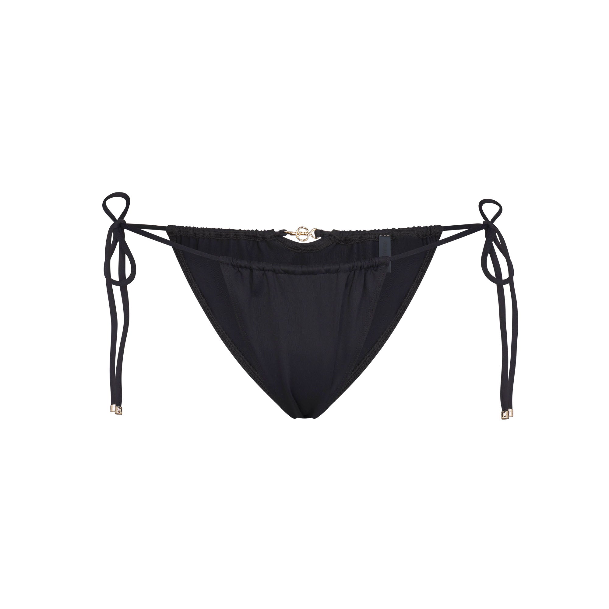 ICONIC SWIM HARDWARE TIE SIDE BIKINI BOTTOM | OBSIDIAN FLAT ON A WHITE BACKGROUND | FLT