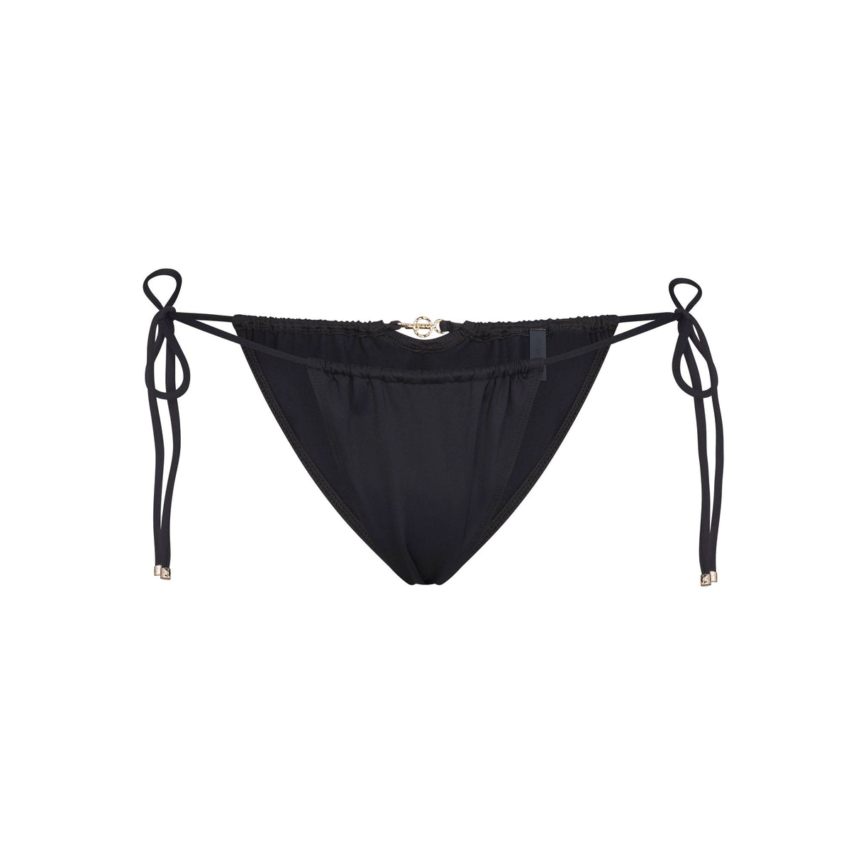 ICONIC SWIM HARDWARE TIE SIDE BIKINI BOTTOM | OBSIDIAN FLAT ON A WHITE BACKGROUND | FLT