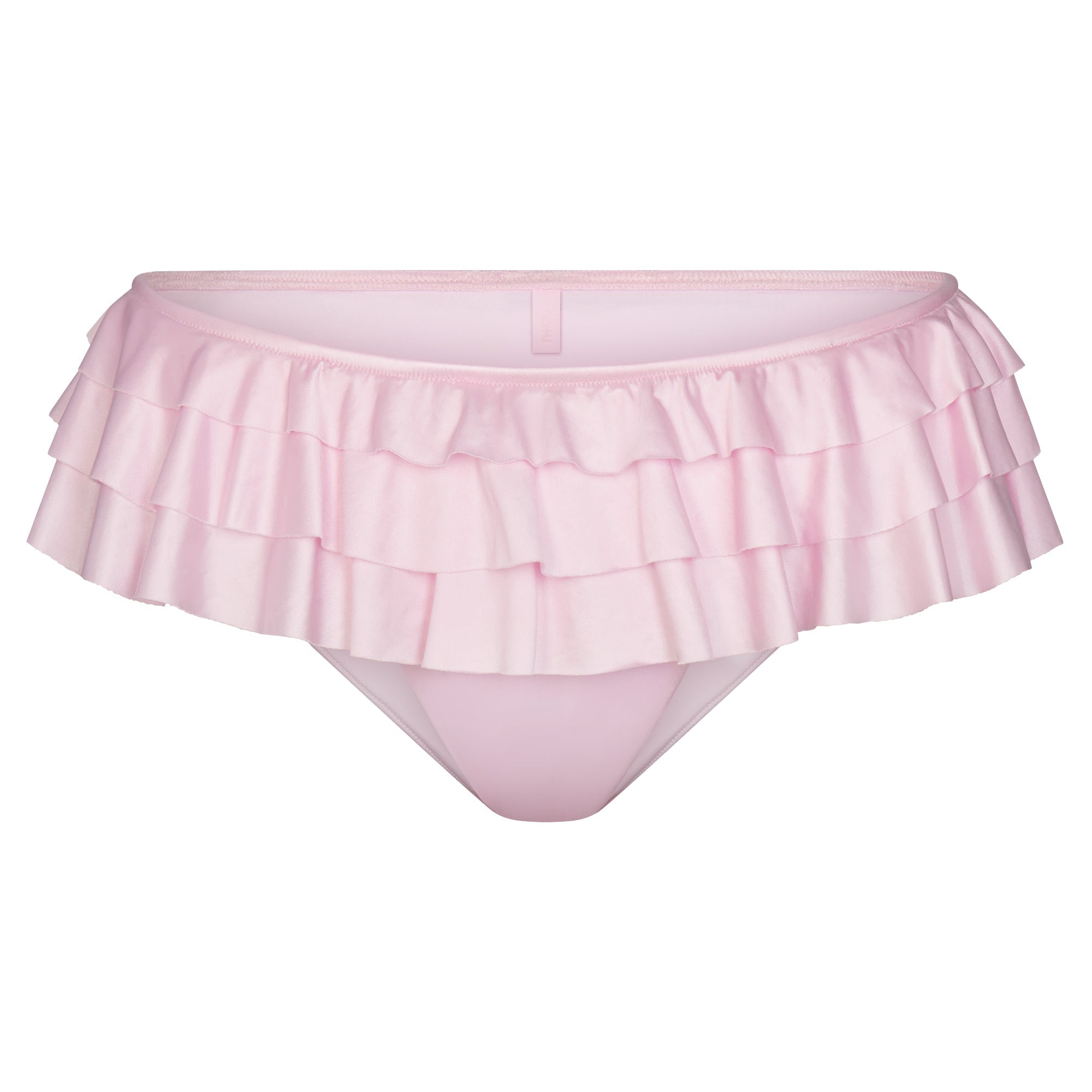 SATIN SWIM RUFFLE BIKINI BOTTOM | CHERRY BLOSSOM FLAT ON A WHITE BACKGROUND | FLT