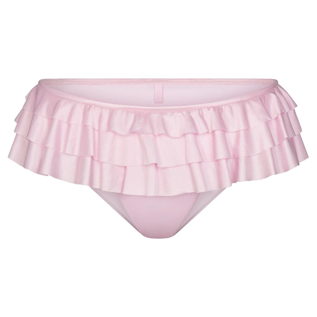 SATIN SWIM RUFFLE BIKINI BOTTOM | CHERRY BLOSSOM FLAT ON A WHITE BACKGROUND | FLT