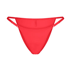 ICONIC SWIM STRING BIKINI BOTTOM | CARMINE FLAT ON A WHITE BACKGROUND | FLT