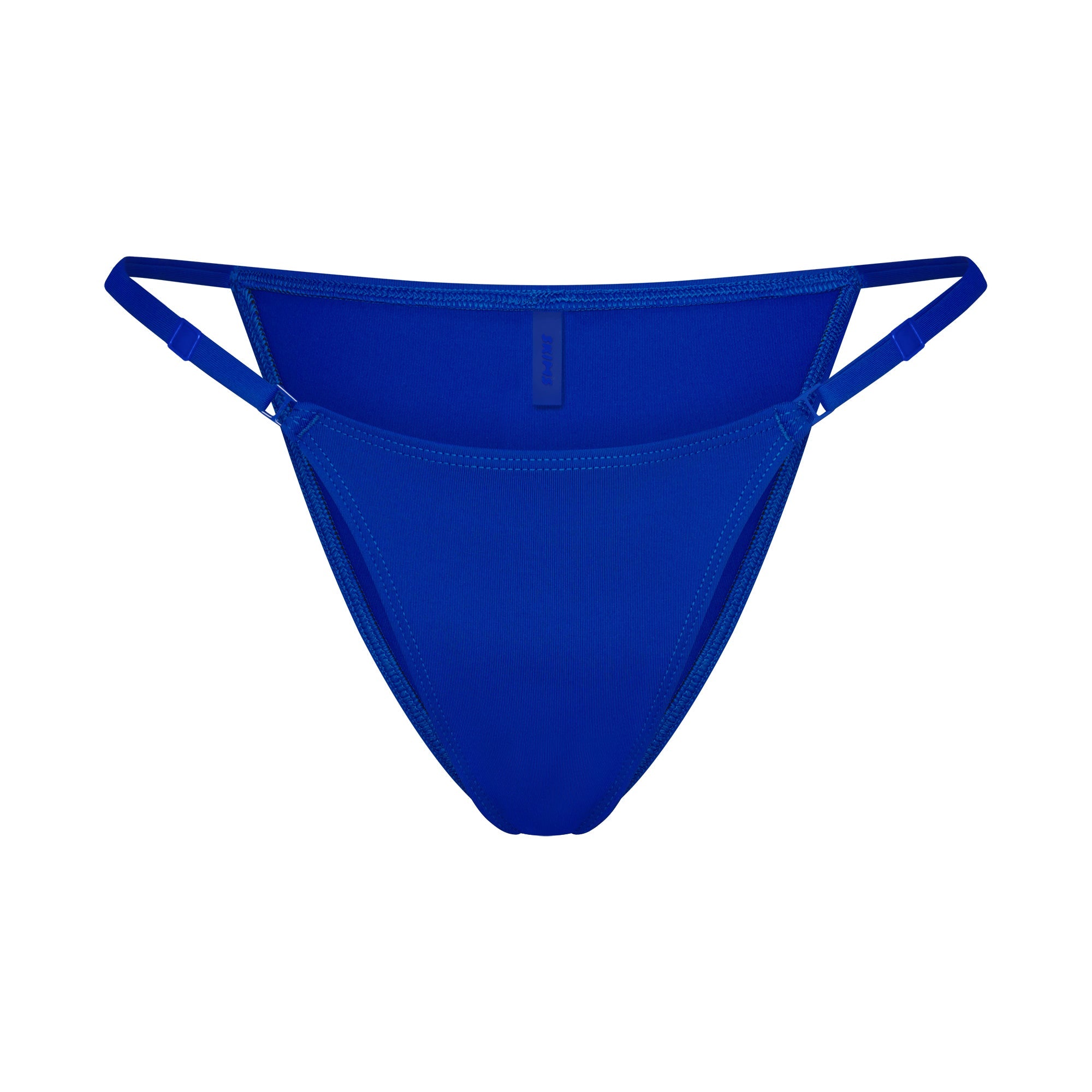 ICONIC SWIM STRING BIKINI BOTTOM | COBALT FLAT ON A WHITE BACKGROUND | FLT