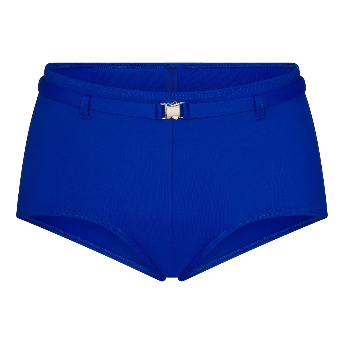 ICONIC SWIM BELTED BOY SHORT BIKINI BOTTOM | COBALT FLAT ON A WHITE BACKGROUND | FLT