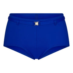 ICONIC SWIM BELTED BOY SHORT BIKINI BOTTOM | COBALT FLAT ON A WHITE BACKGROUND | FLT