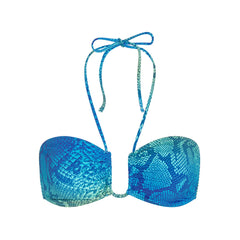 SIGNATURE SWIM HALTER BIKINI TOP | AQUA OMBRE SNAKE LAYS FLAT ON A WHITE BACKGROUND | FLT