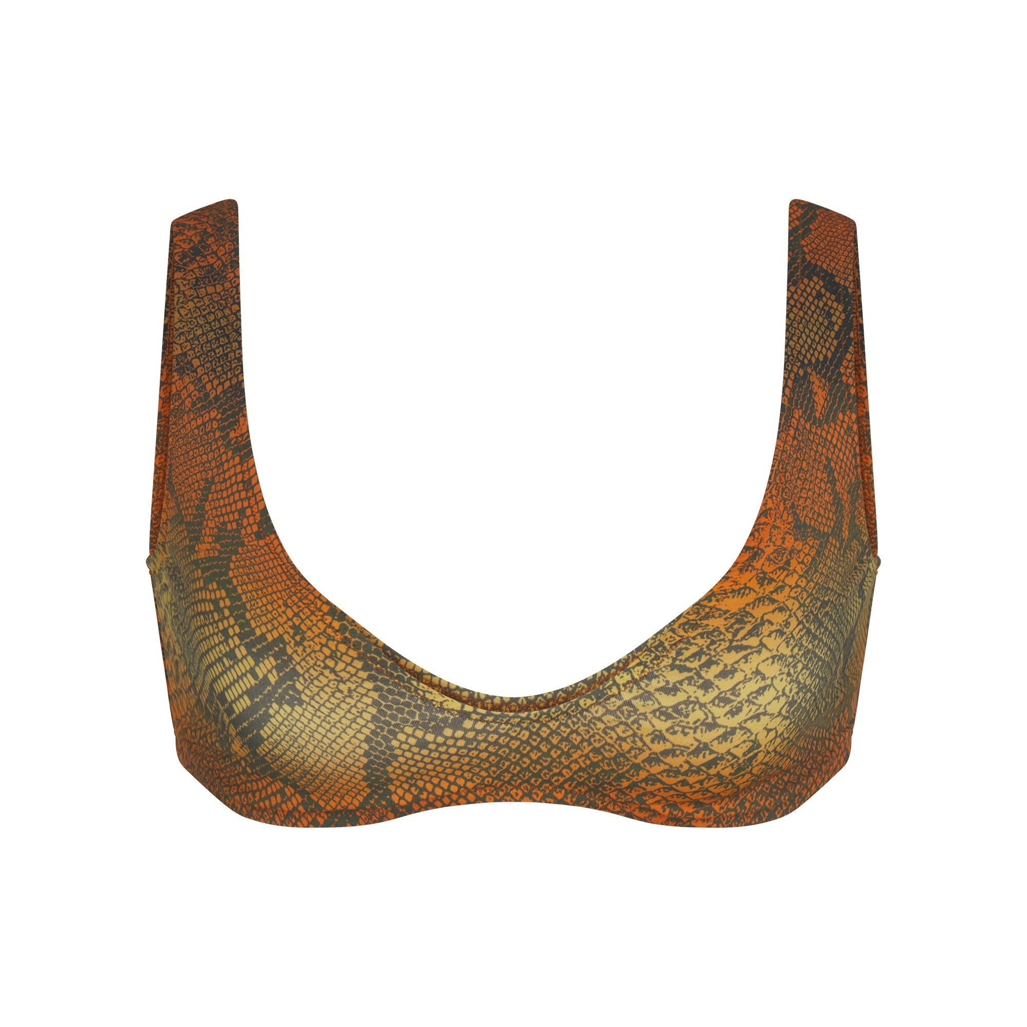 SIGNATURE SWIM PLUNGE BIKINI TOP | FOREST OMBRE SNAKE LAYS FLAT ON A WHITE BACKGROUND | FLT