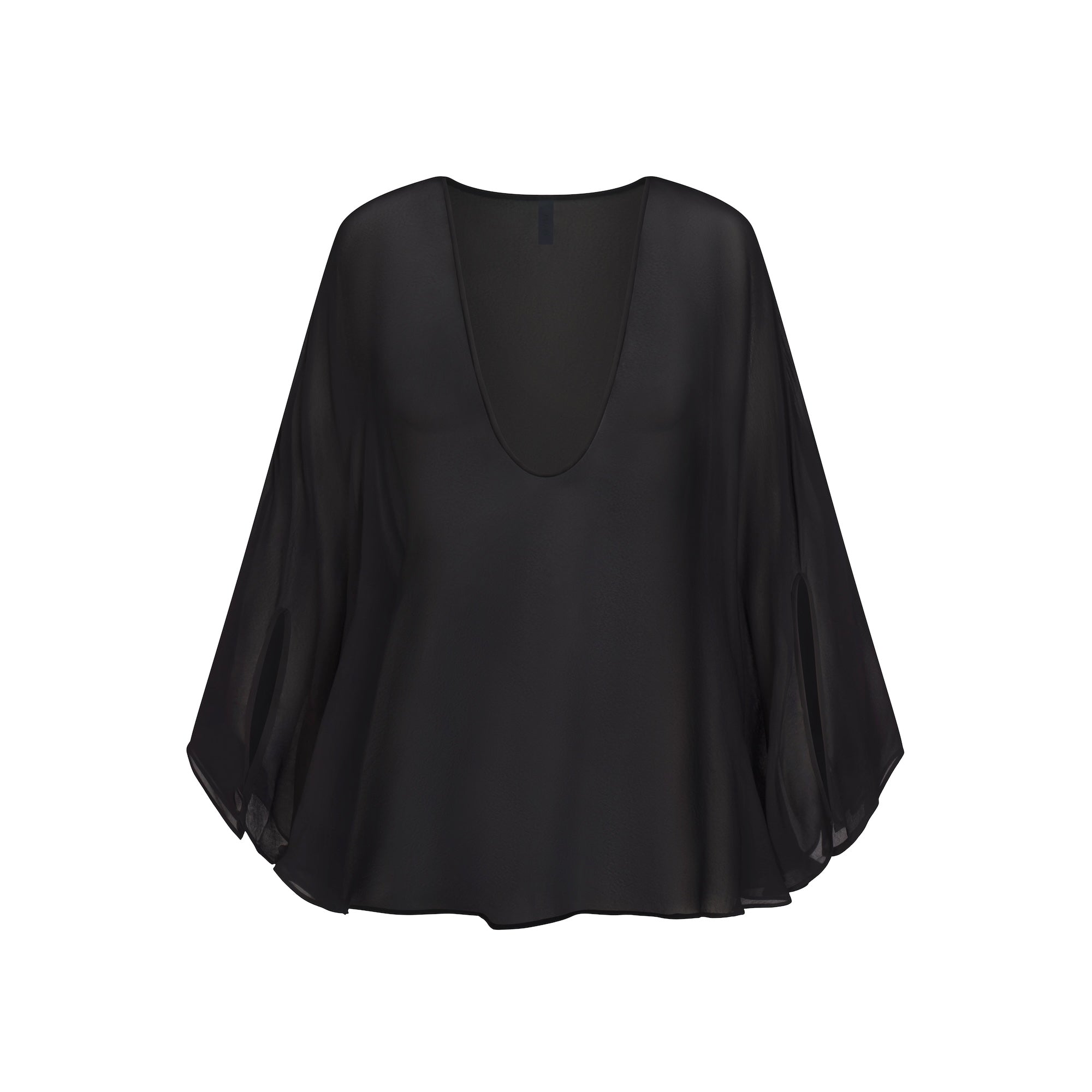 SHEER COVER-UPS SHORT KAFTAN | OBSIDIAN FLAT ON A WHITE BACKGROUND | FLT