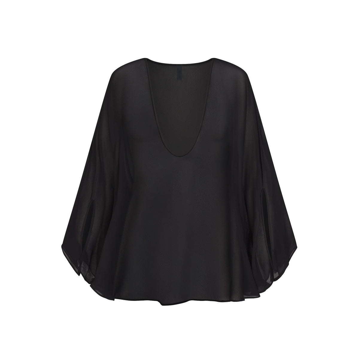 SHEER COVER-UPS SHORT KAFTAN | OBSIDIAN FLAT ON A WHITE BACKGROUND | FLT