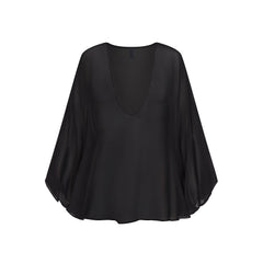 SHEER COVER-UPS SHORT KAFTAN | OBSIDIAN FLAT ON A WHITE BACKGROUND | FLT