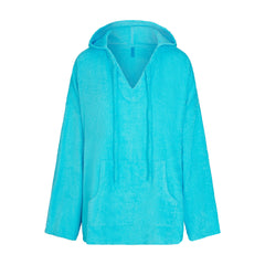 TERRY COVER-UPS OVERSIZED HOODIE | CYAN LAYS FLAT ON A WHITE BACKGROUND | FLT