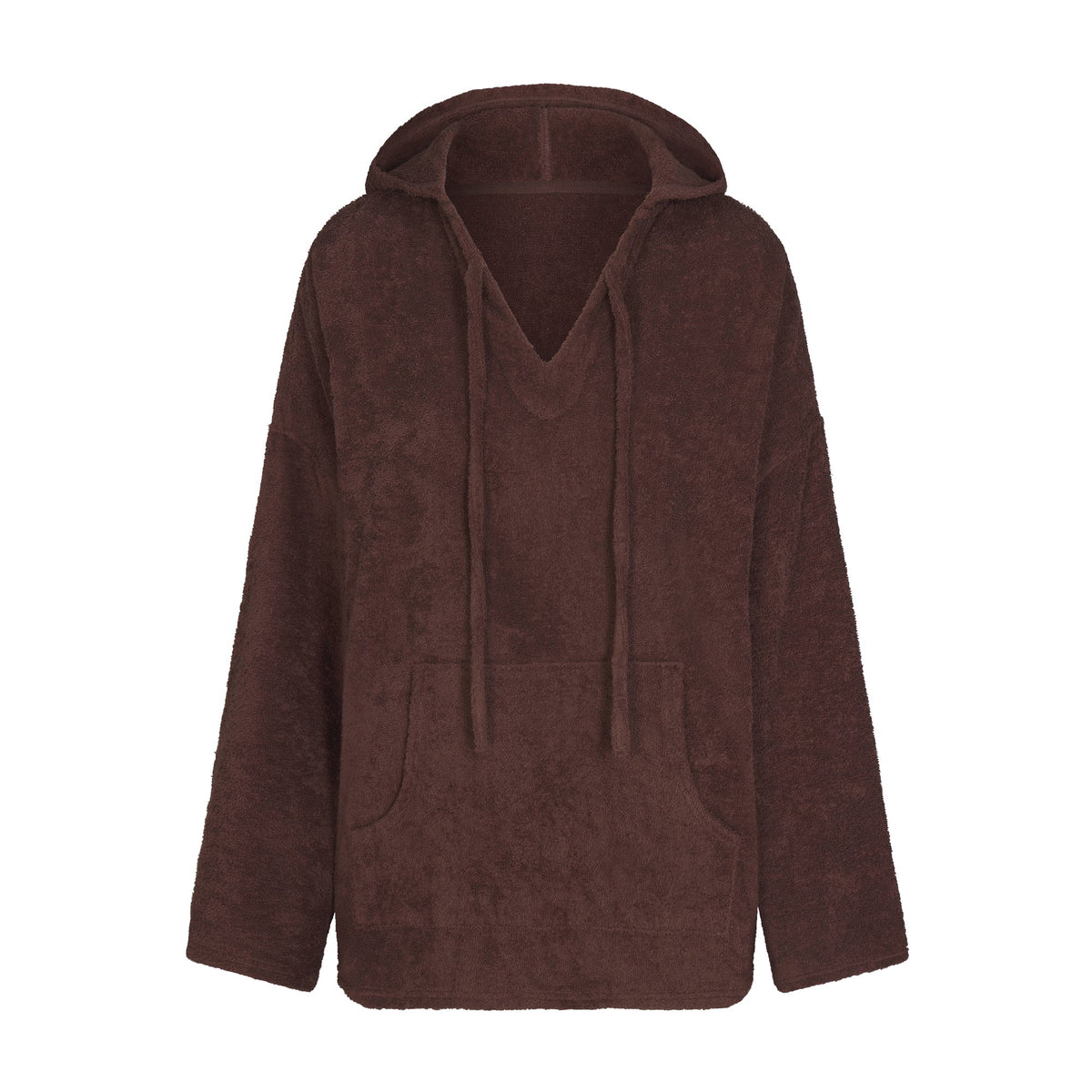 TERRY COVER-UPS OVERSIZED HOODIE | DARK SEPIA LAYS FLAT ON A WHITE BACKGROUND | FLT