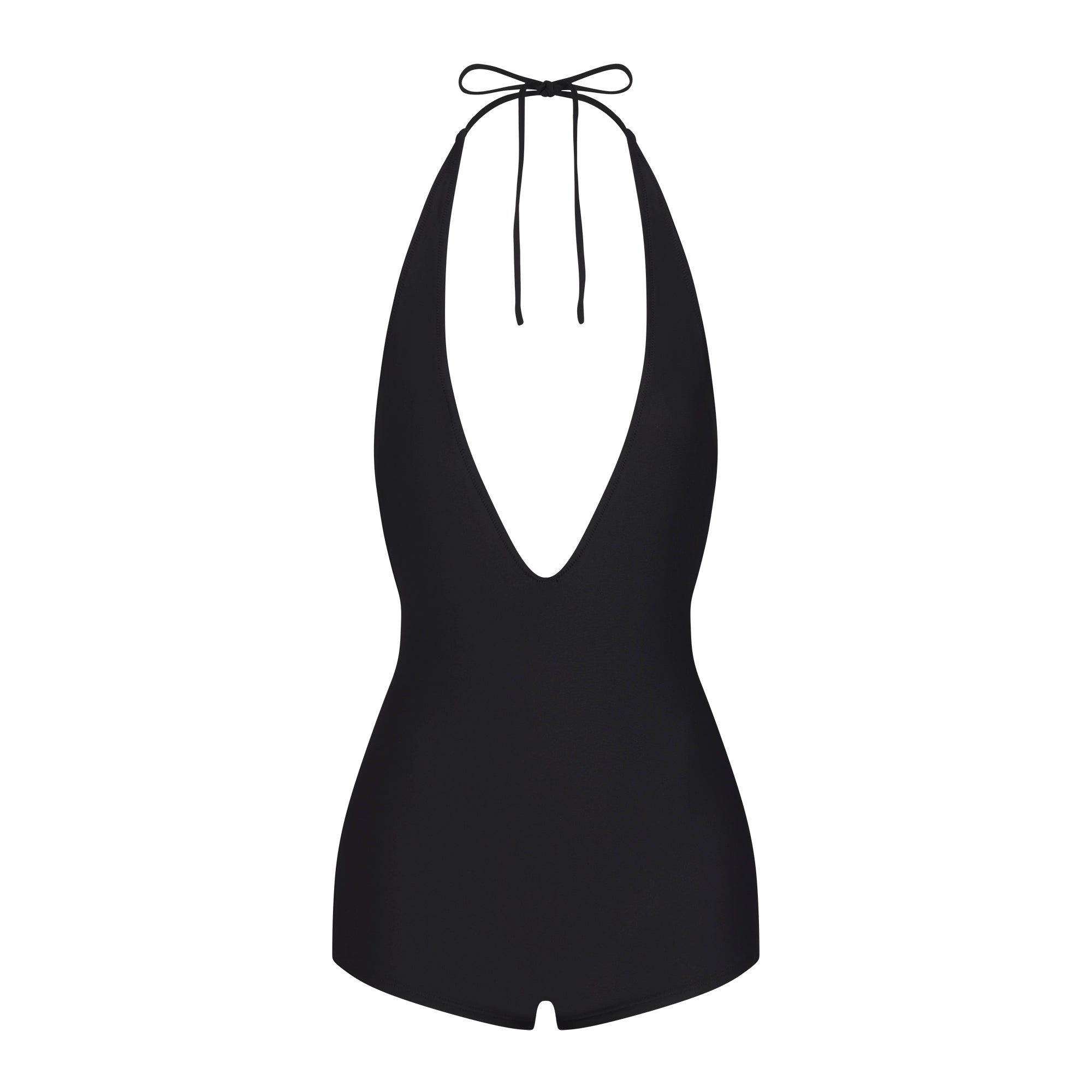 SIGNATURE SWIM PLUNGE SHORTIE ONE PIECE | ONYX LAYS FLAT ON A WHITE BACKGROUND | FLT