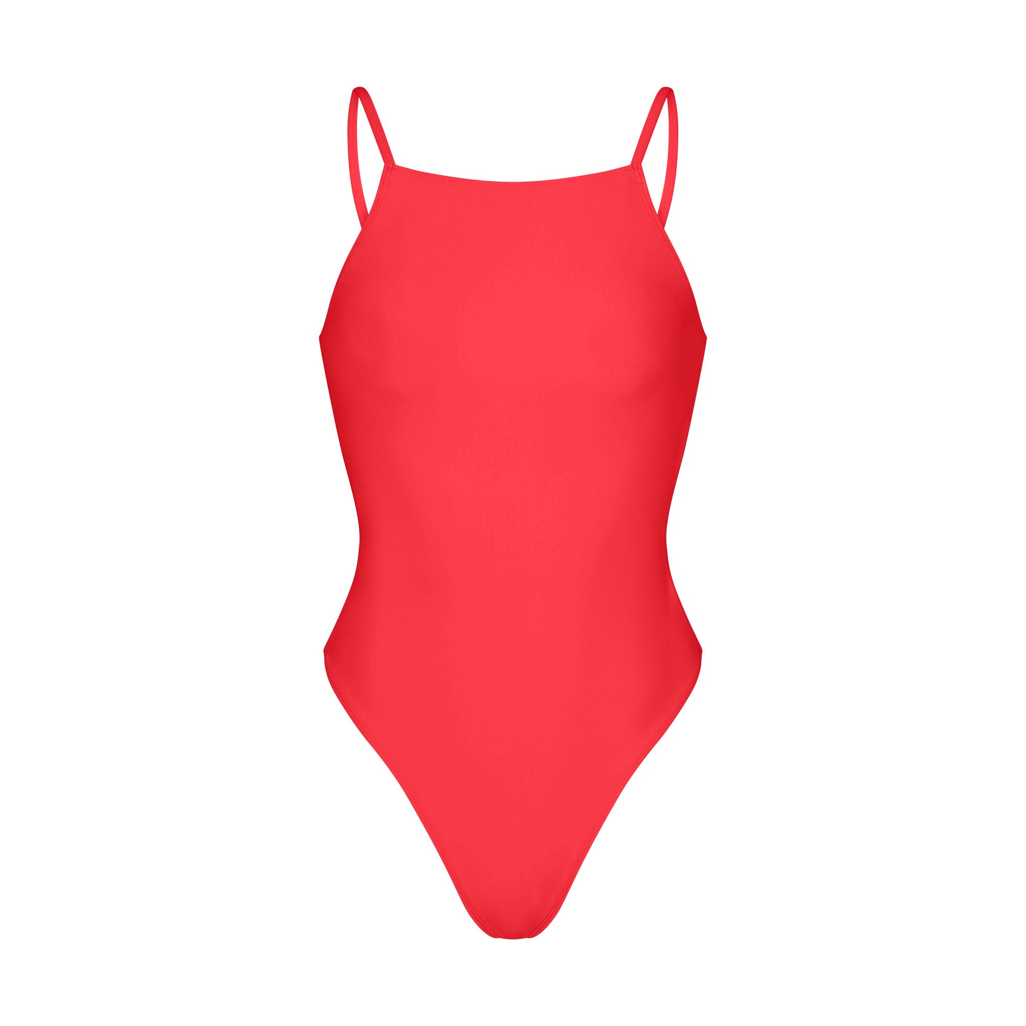 ICONIC SWIM HIGH NECK ONE PIECE | CARMINE FLAT ON A WHITE BACKGROUND | FLT