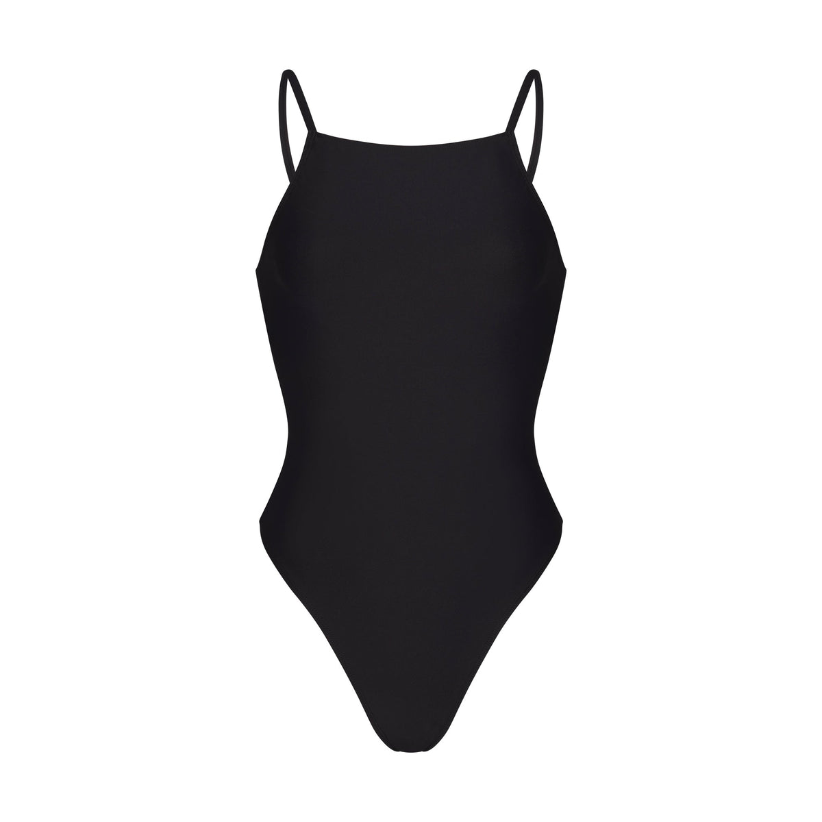 ICONIC SWIM HIGH NECK ONE PIECE | OBSIDIAN FLAT ON A WHITE BACKGROUND | FLT