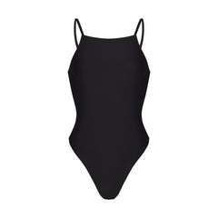 ICONIC SWIM HIGH NECK ONE PIECE | OBSIDIAN FLAT ON A WHITE BACKGROUND | FLT