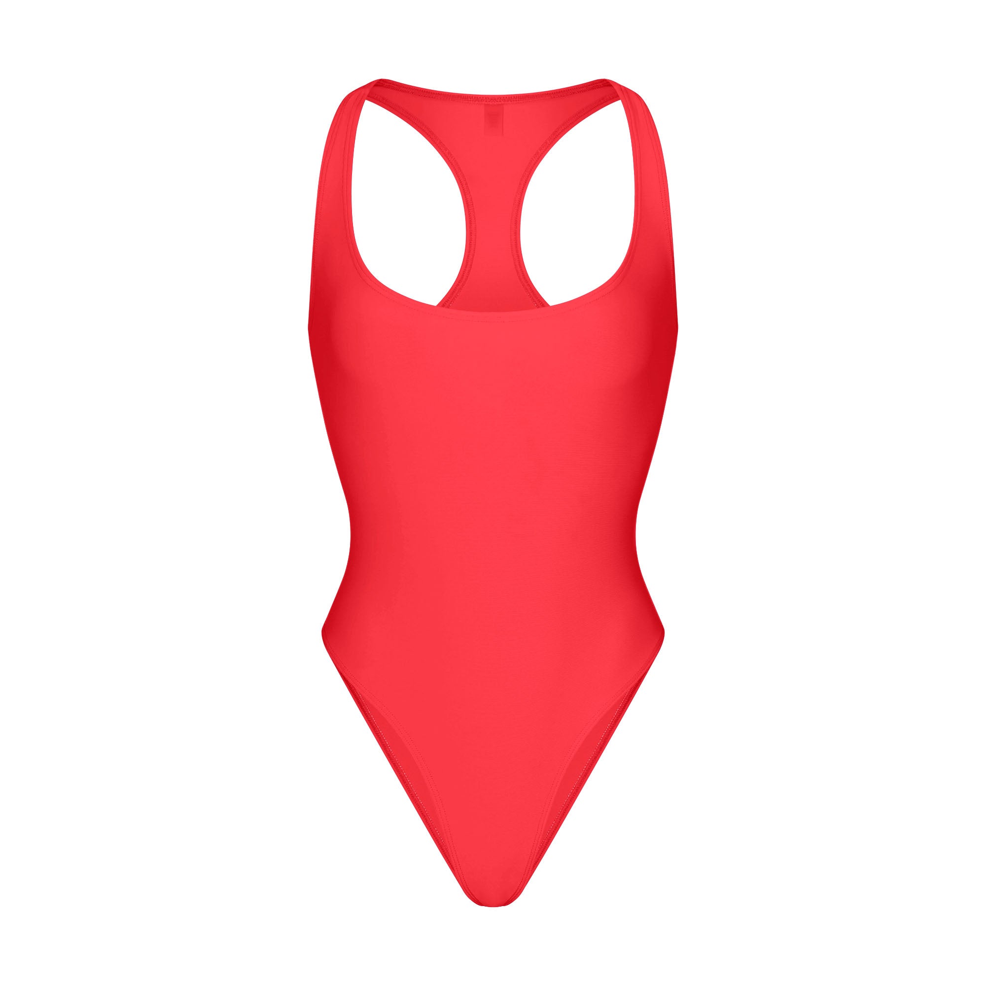 ICONIC SWIM RACERBACK ONE PIECE | CARMINE FLAT ON A WHITE BACKGROUND | FLT
