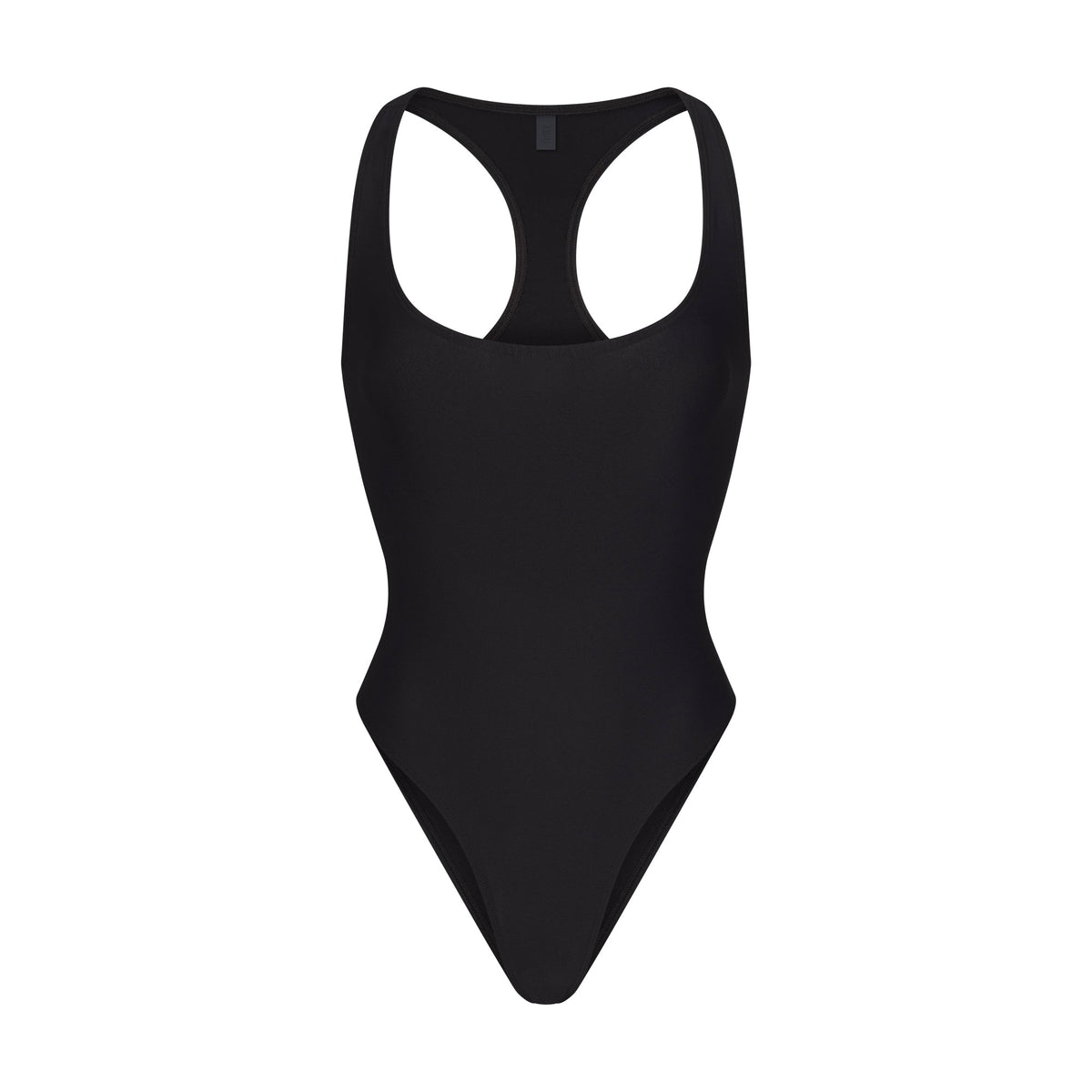 ICONIC SWIM RACERBACK ONE PIECE | OBSIDIAN FLAT ON A WHITE BACKGROUND | FLT