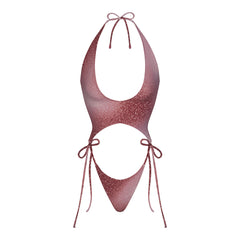 SIGNATURE SWIM PLUNGE MONOKINI | HENNA FK OMBRE PRINT LAYS FLAT ON A WHITE BACKGROUND | FLT