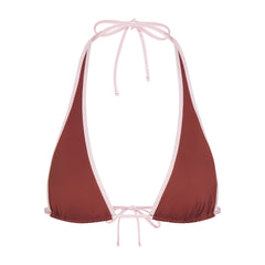 SIGNATURE SWIM HALTER PLUNGE BIKINI TOP | HENNA CONTRAST LAYS FLAT ON A WHITE BACKGROUND | FLT