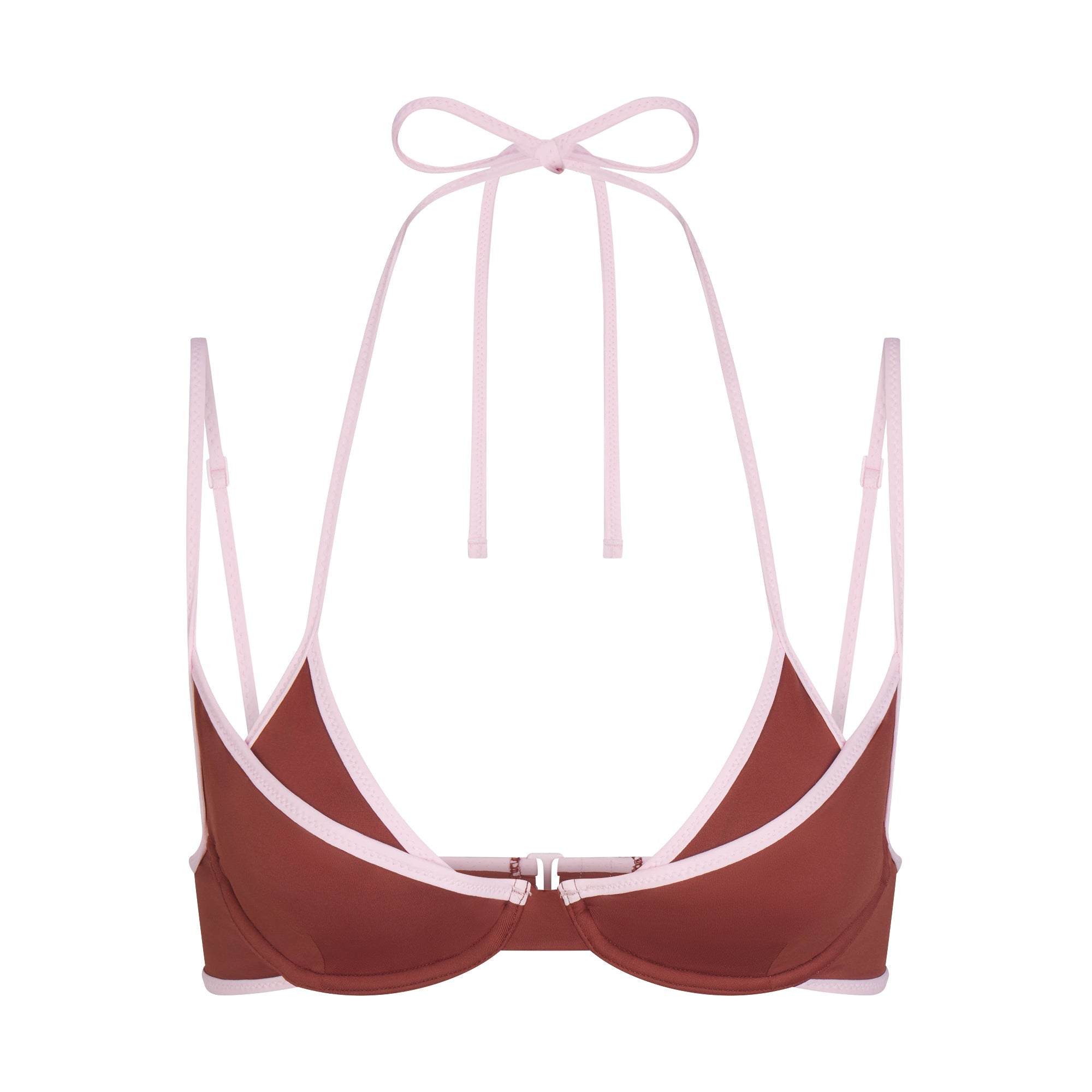 SIGNATURE SWIM LAYERED PLUNGE BIKINI TOP | HENNA CONTRAST LAYS FLAT ON A WHITE BACKGROUND | FLT