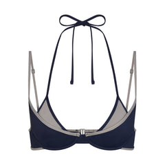 SIGNATURE SWIM LAYERED PLUNGE BIKINI TOP | NAVY CONTRAST LAYS FLAT ON A WHITE BACKGROUND | FLT